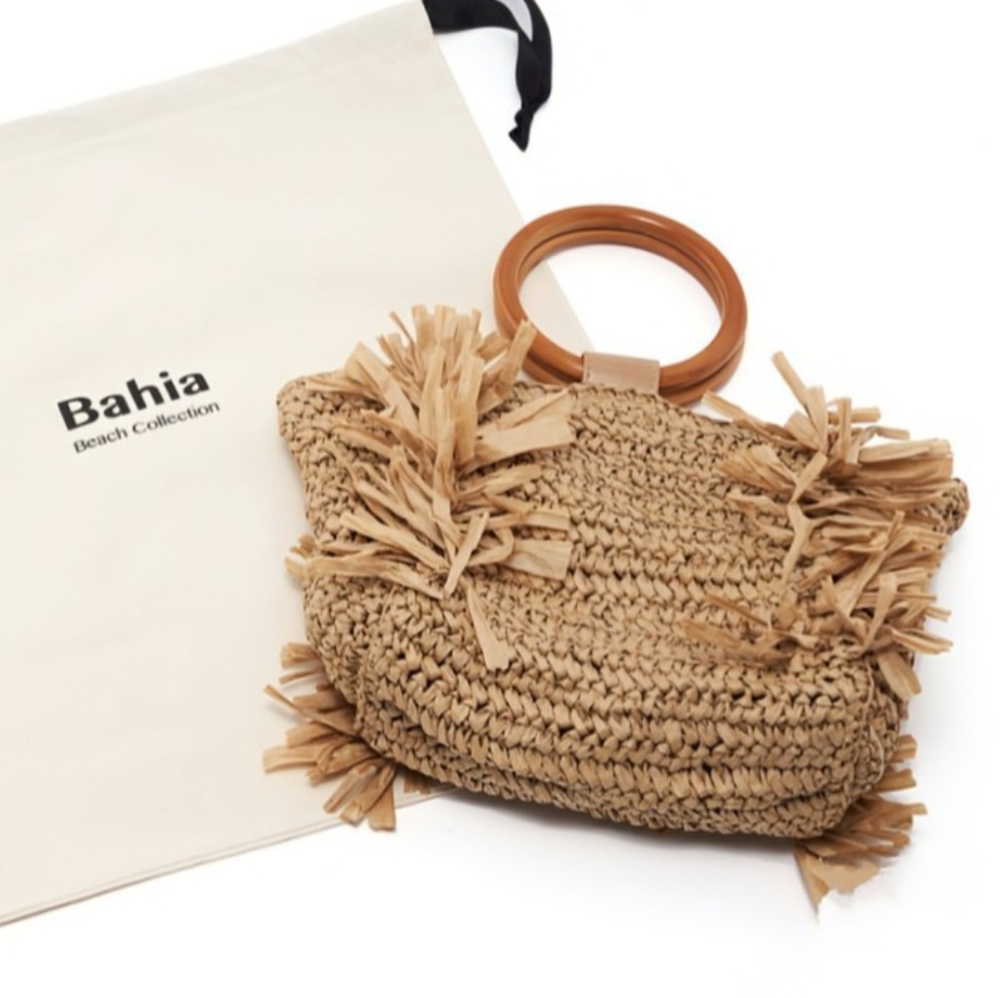 Bahia Purse Vacay Tote Bag Dust Bag Boho Tan Brown 70s Style Purses